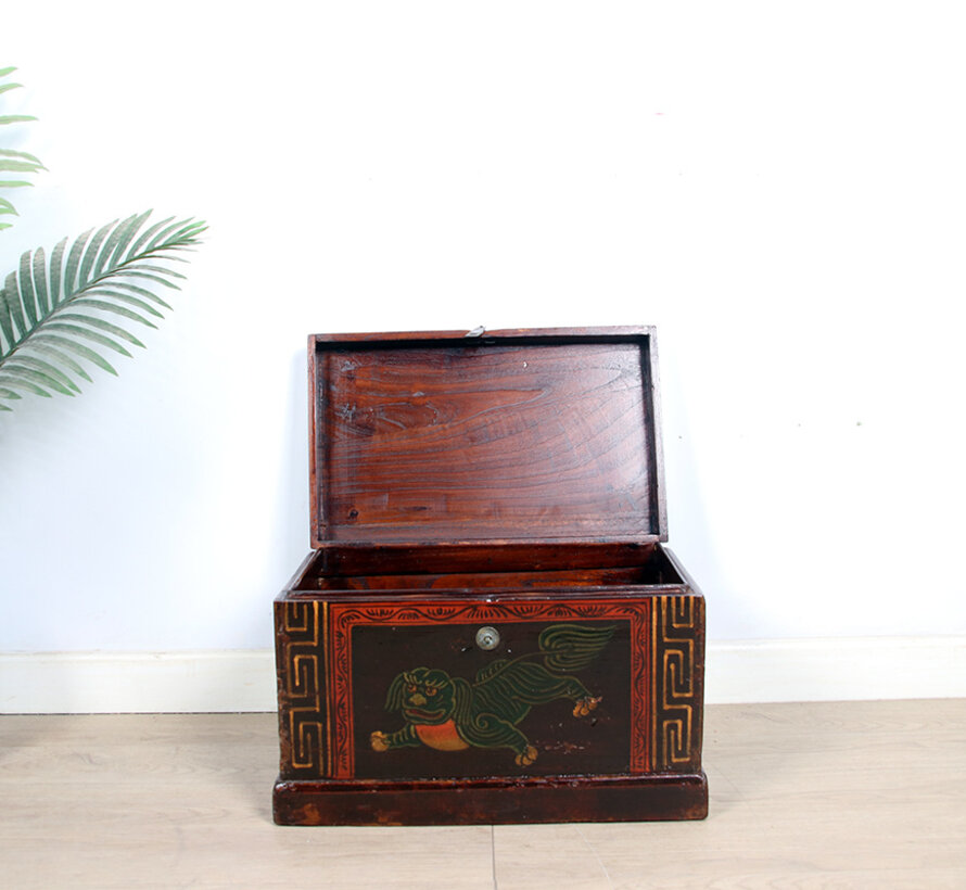 Antique wooden chest with beautiful hand-painted motif