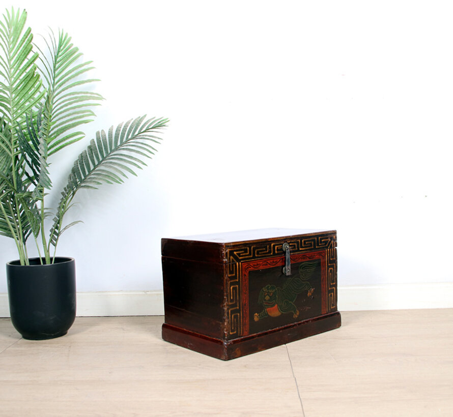 Antique wooden chest with beautiful hand-painted motif