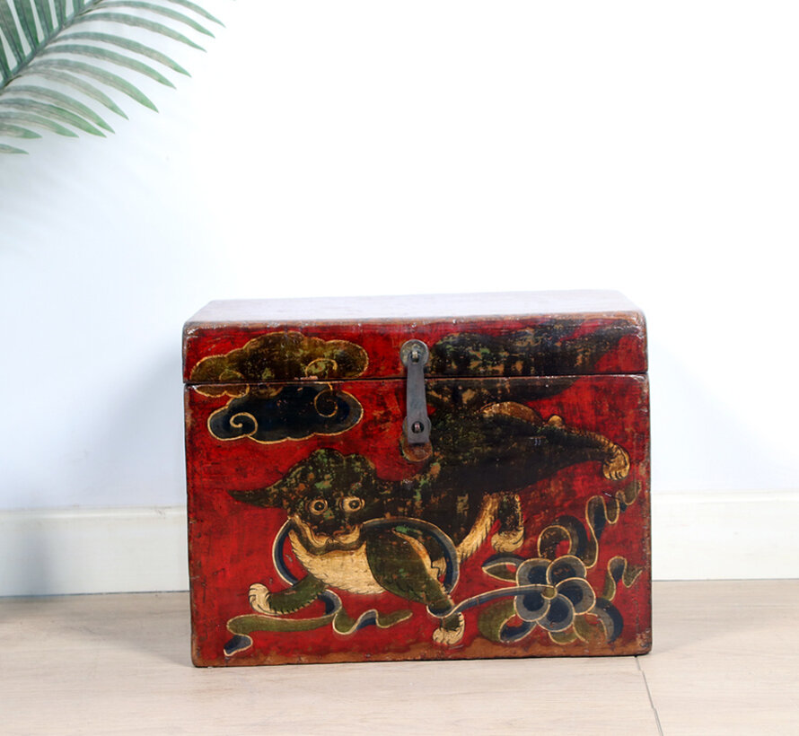 Antique wooden chest with beautiful hand-painted motif