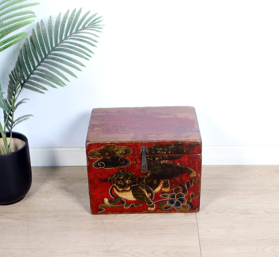 Antique wooden chest with beautiful hand-painted motif