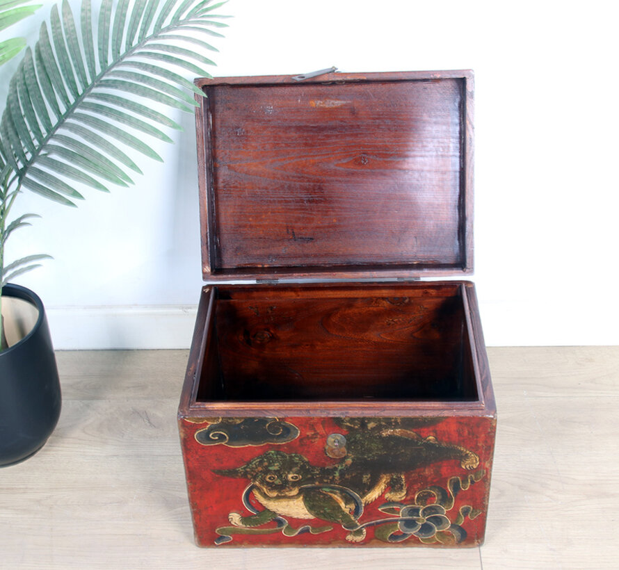 Antique wooden chest with beautiful hand-painted motif