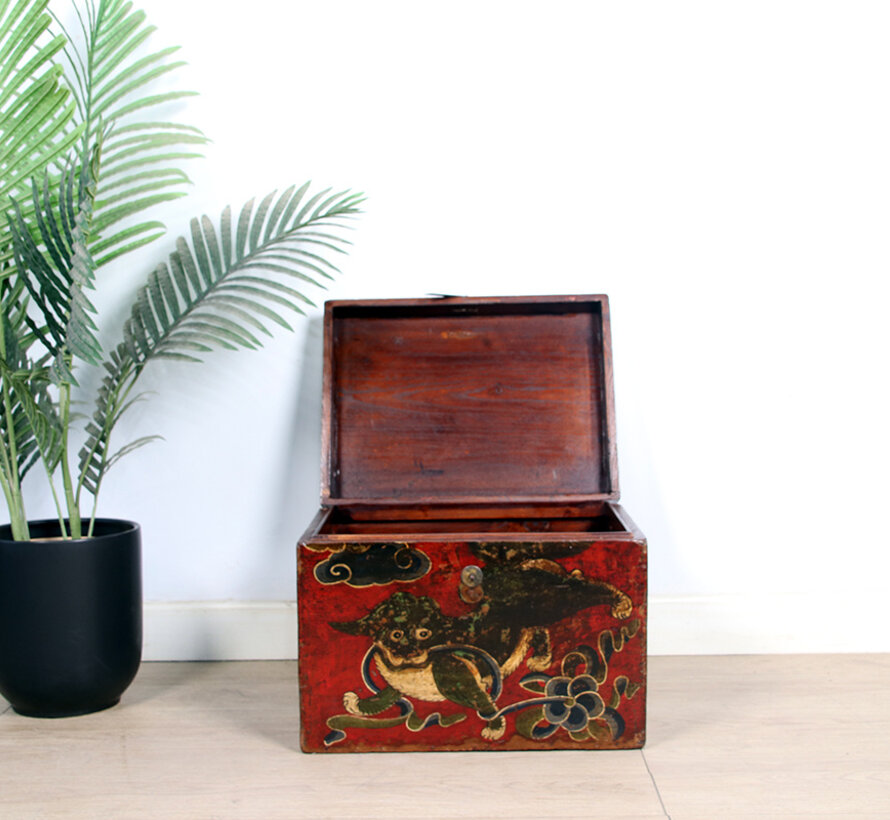 Antique wooden chest with beautiful hand-painted motif