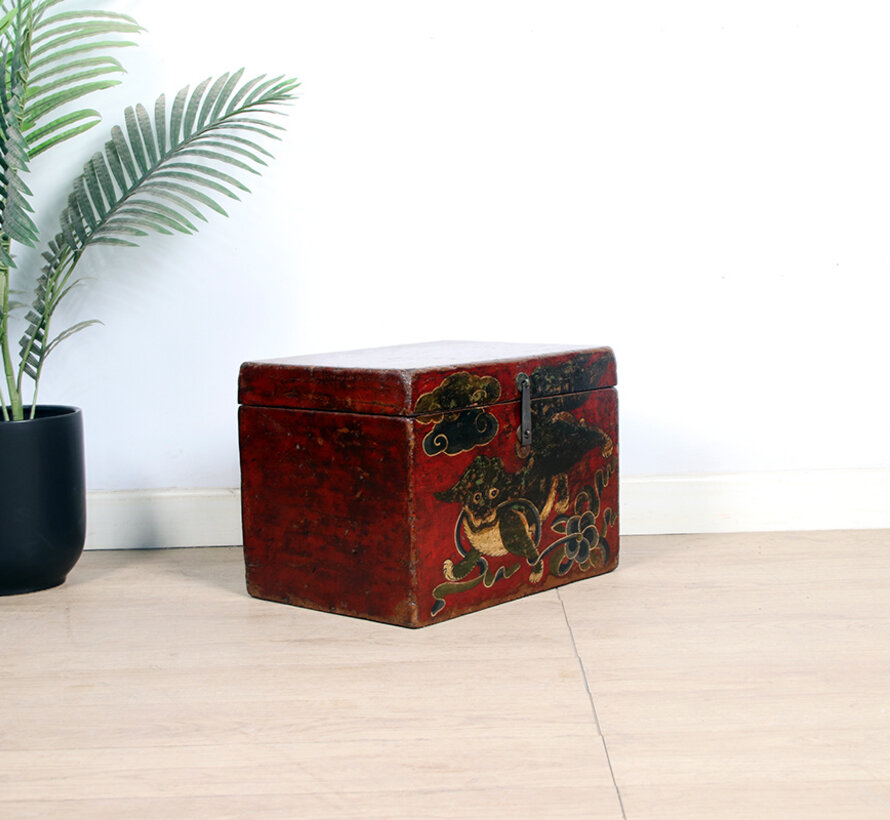 Antique wooden chest with beautiful hand-painted motif