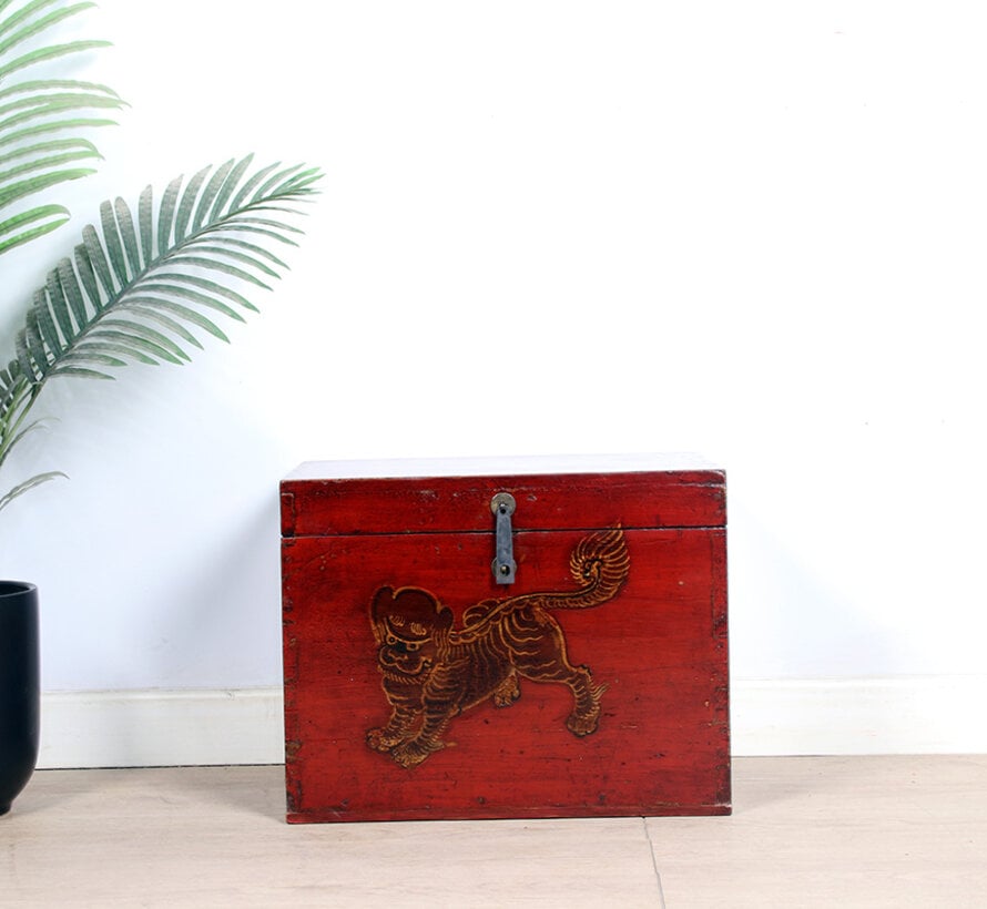 Antique wooden chest with beautiful hand-painted motif