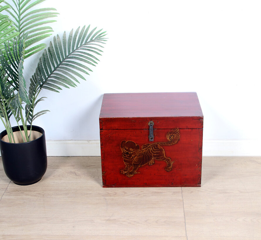 Antique wooden chest with beautiful hand-painted motif