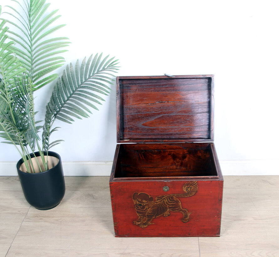 Antique wooden chest with beautiful hand-painted motif