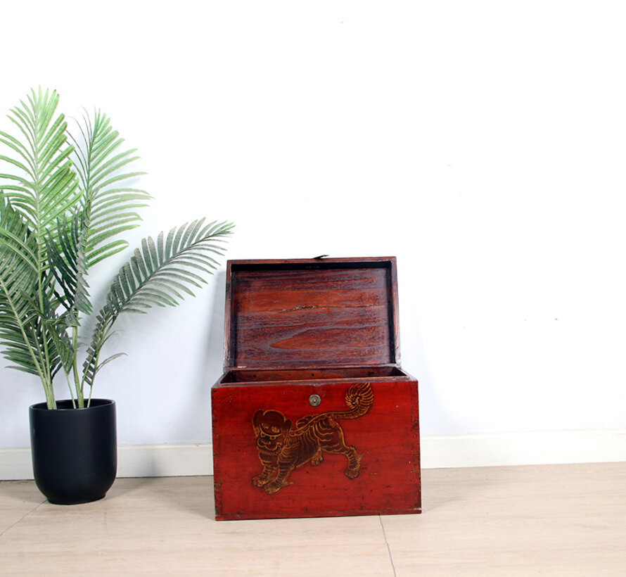 Antique wooden chest with beautiful hand-painted motif