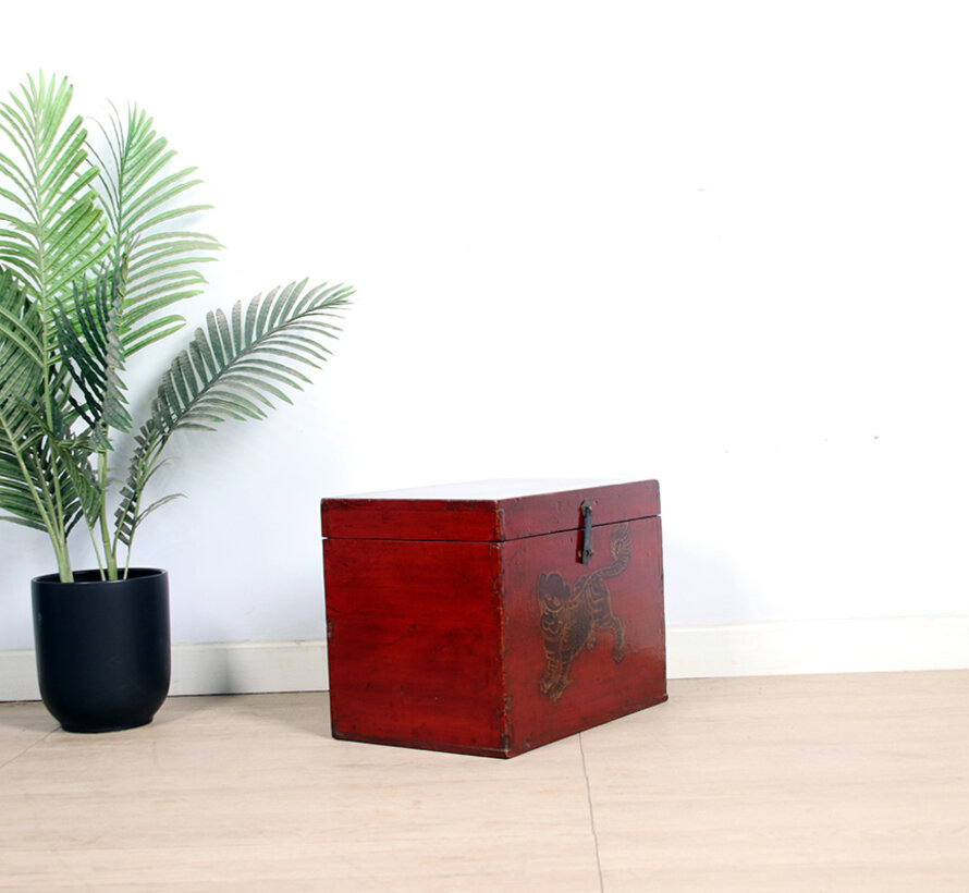 Antique wooden chest with beautiful hand-painted motif