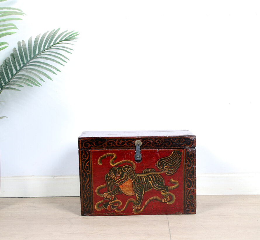 Antique wooden chest with beautiful hand-painted motif