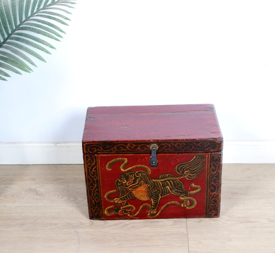 Antique wooden chest with beautiful hand-painted motif