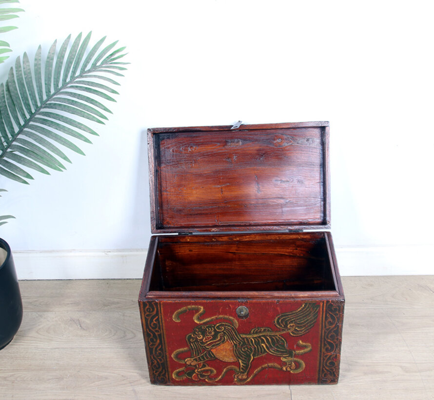 Antique wooden chest with beautiful hand-painted motif