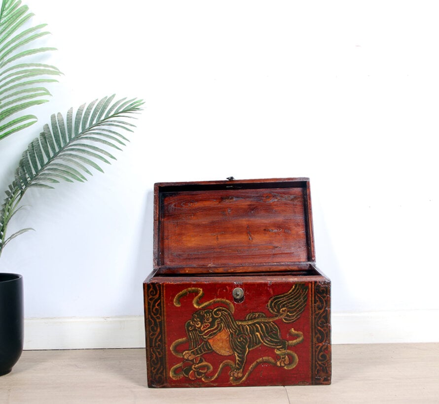 Antique wooden chest with beautiful hand-painted motif