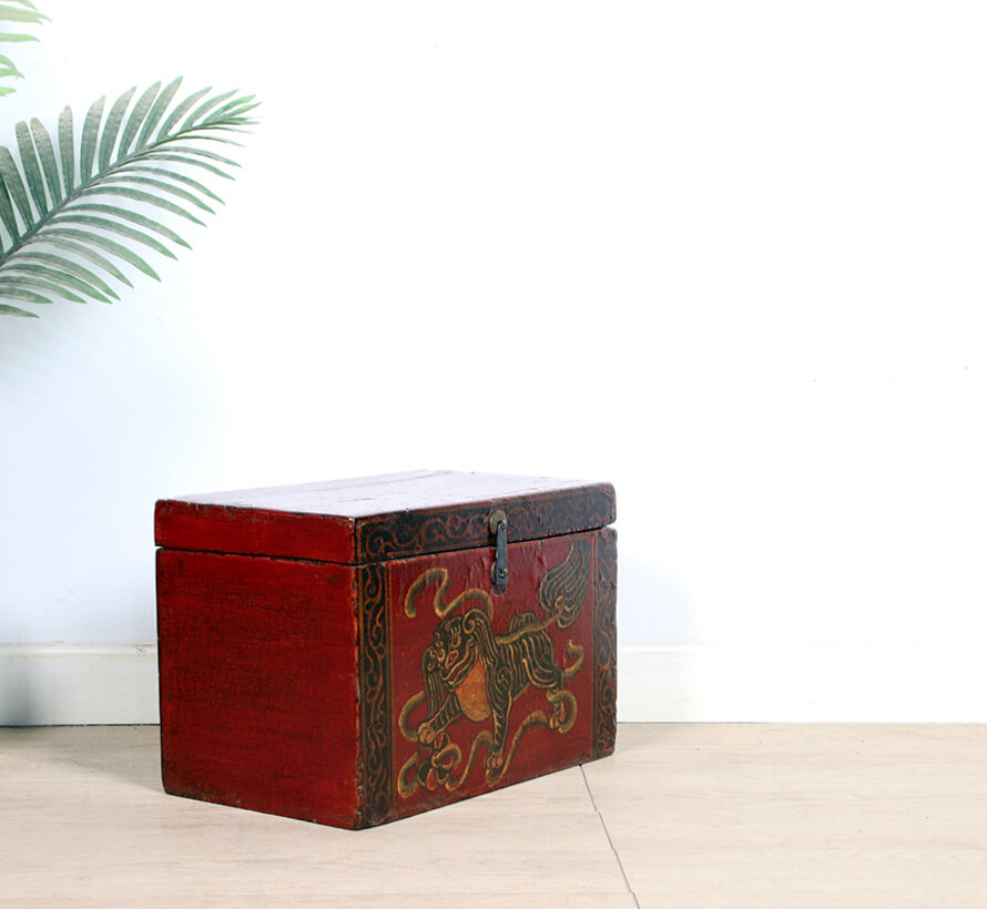 Antique wooden chest with beautiful hand-painted motif