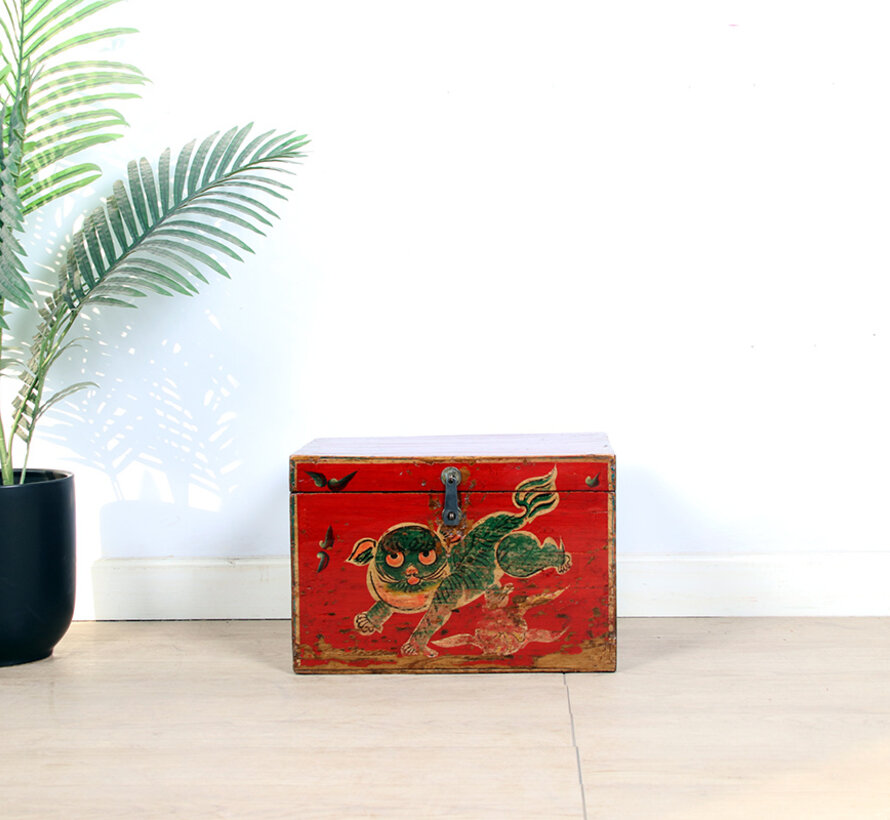 Antique wooden chest with beautiful hand-painted motif