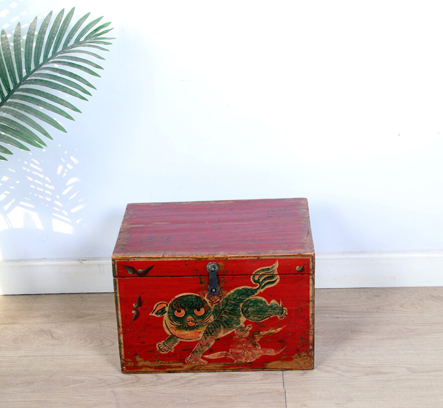 Antique wooden chest with beautiful hand-painted motif