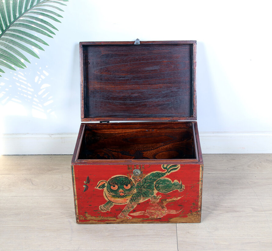 Antique wooden chest with beautiful hand-painted motif