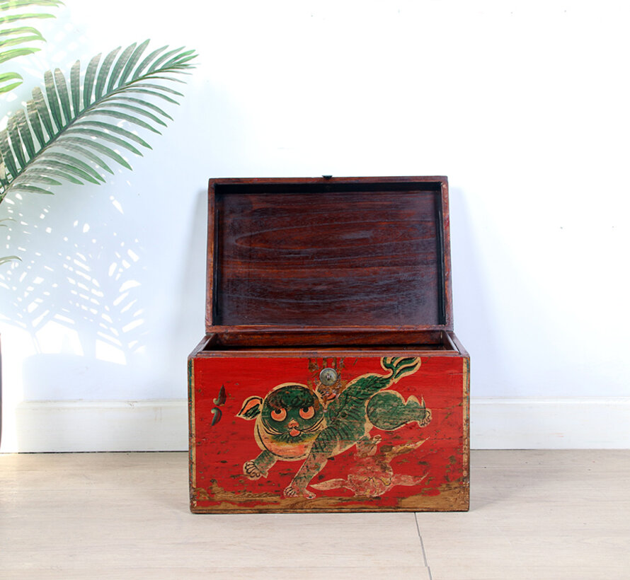 Antique wooden chest with beautiful hand-painted motif