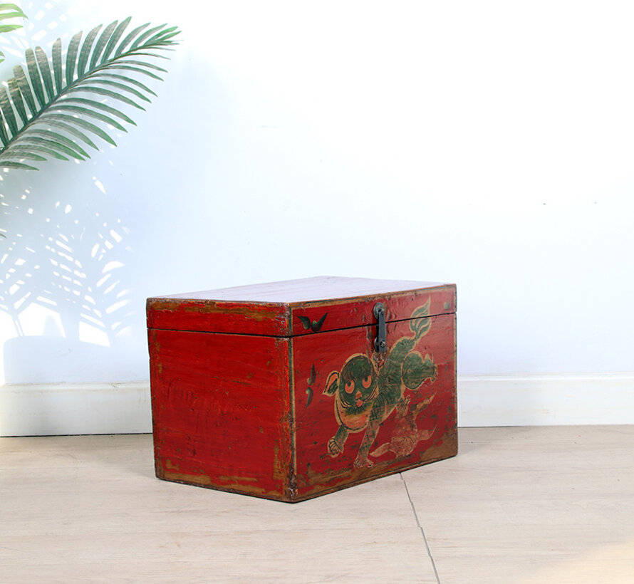 Antique wooden chest with beautiful hand-painted motif