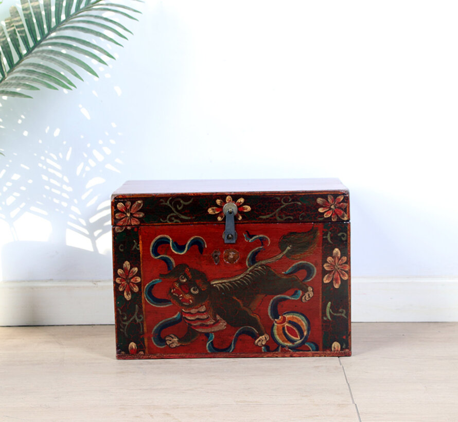 Antique wooden chest with beautiful hand-painted motif