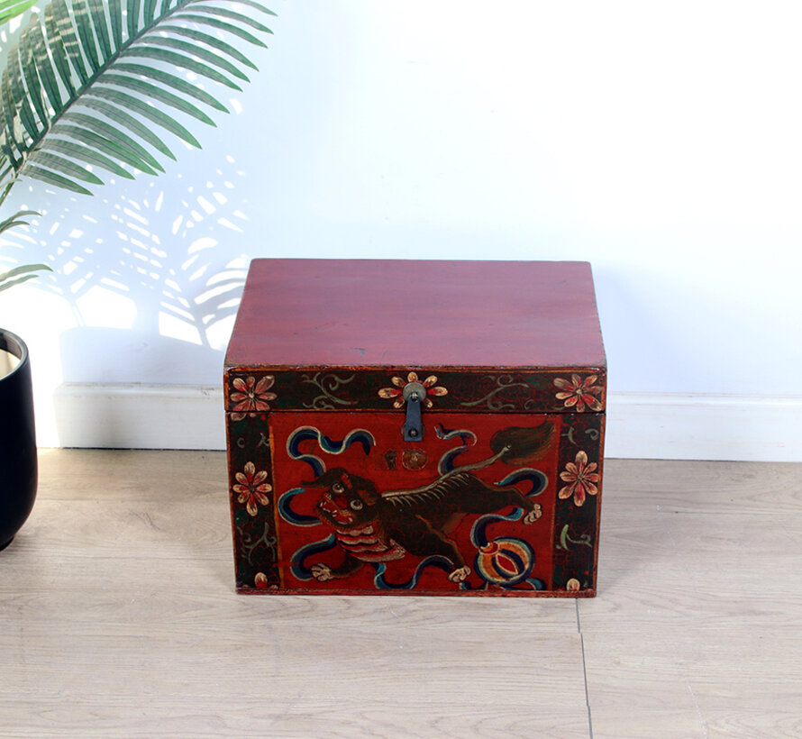 Antique wooden chest with beautiful hand-painted motif