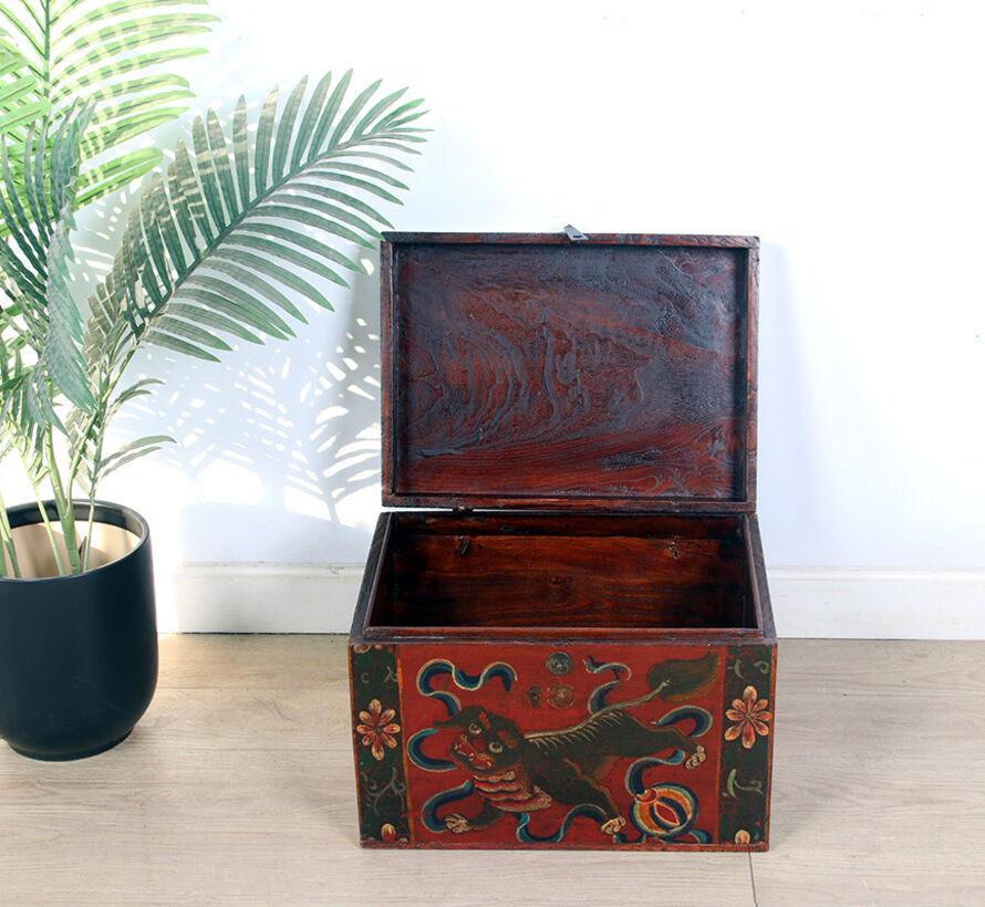 Antique wooden chest with beautiful hand-painted motif