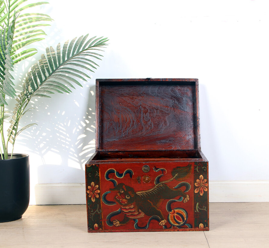 Antique wooden chest with beautiful hand-painted motif