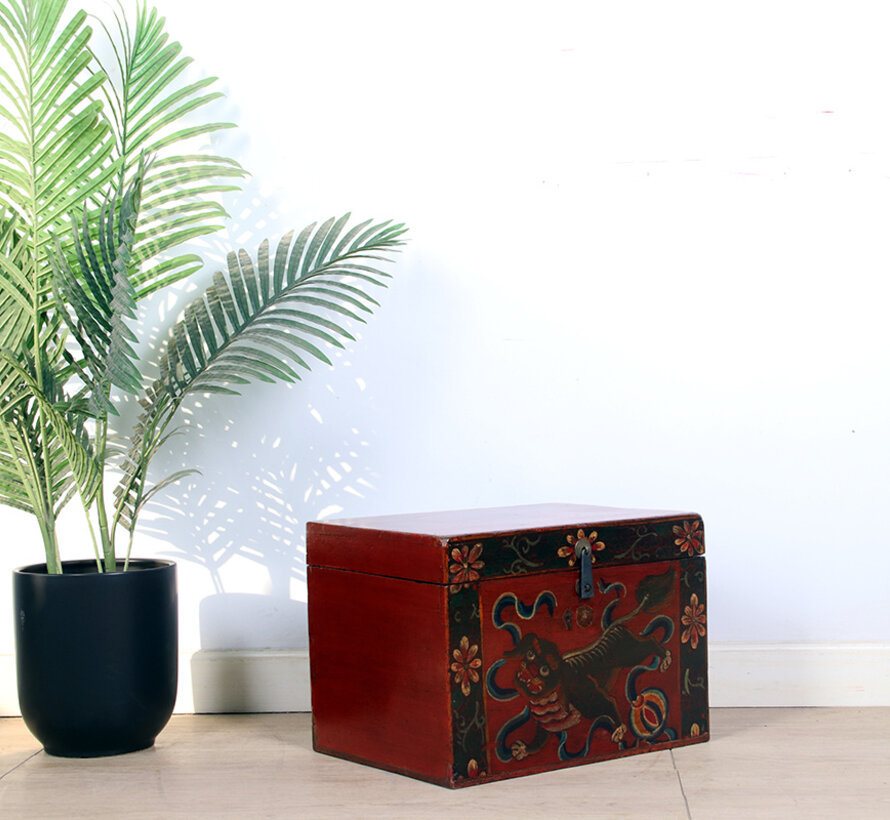 Antique wooden chest with beautiful hand-painted motif