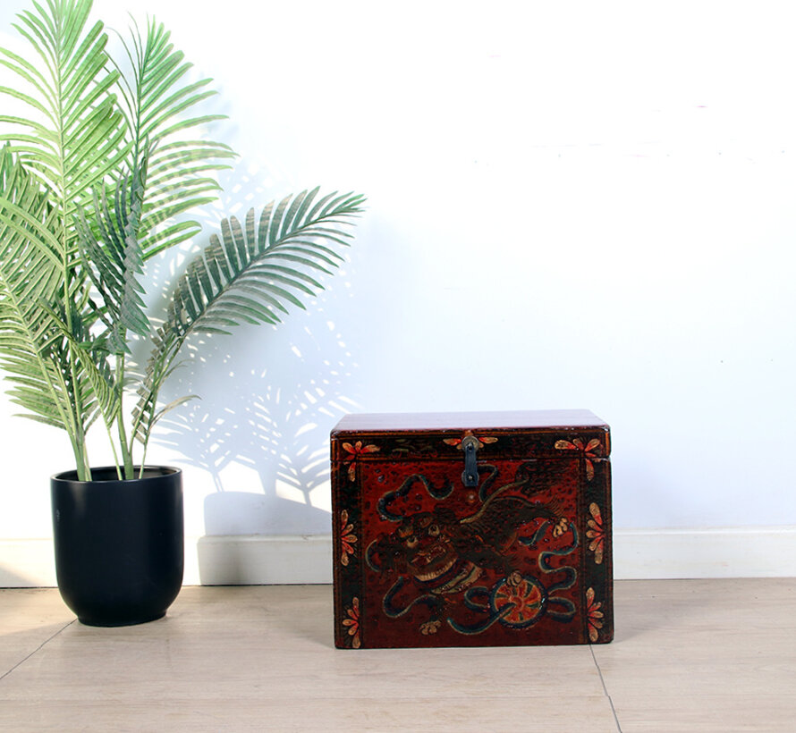 Antique wooden chest with beautiful hand-painted motif