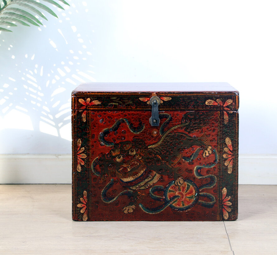 Antique wooden chest with beautiful hand-painted motif