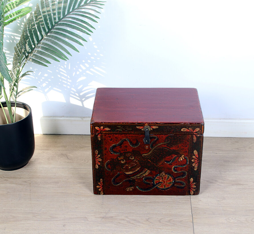 Antique wooden chest with beautiful hand-painted motif