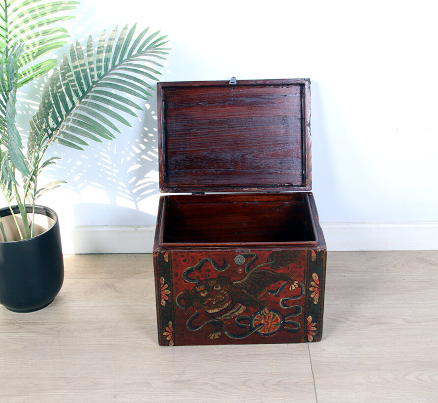 Antique wooden chest with beautiful hand-painted motif