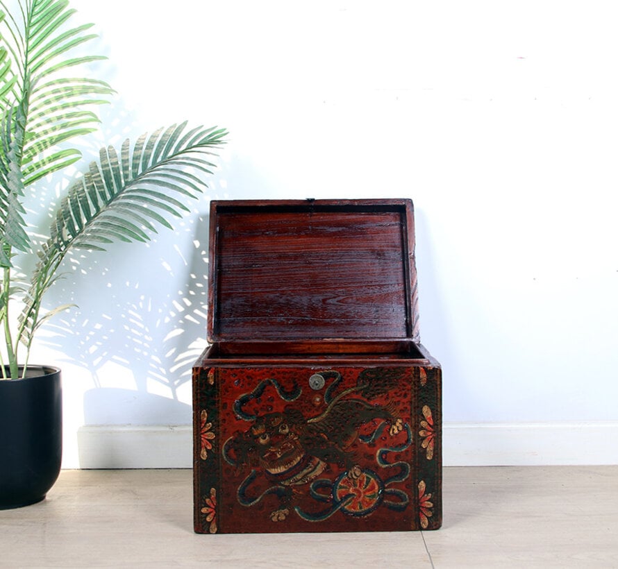 Antique wooden chest with beautiful hand-painted motif