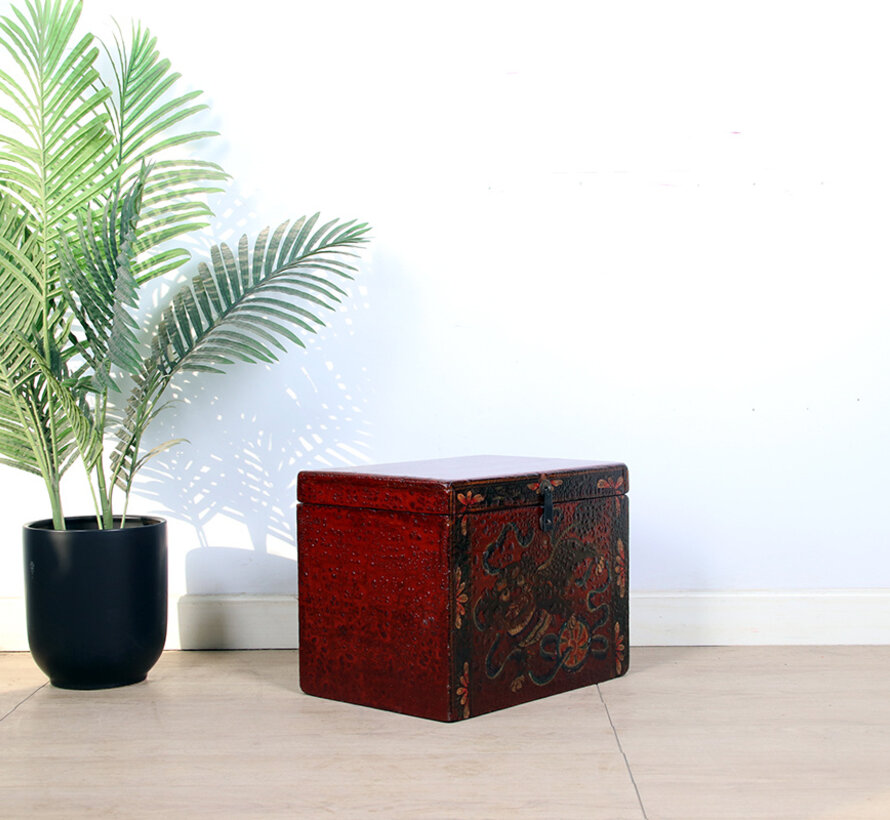 Antique wooden chest with beautiful hand-painted motif