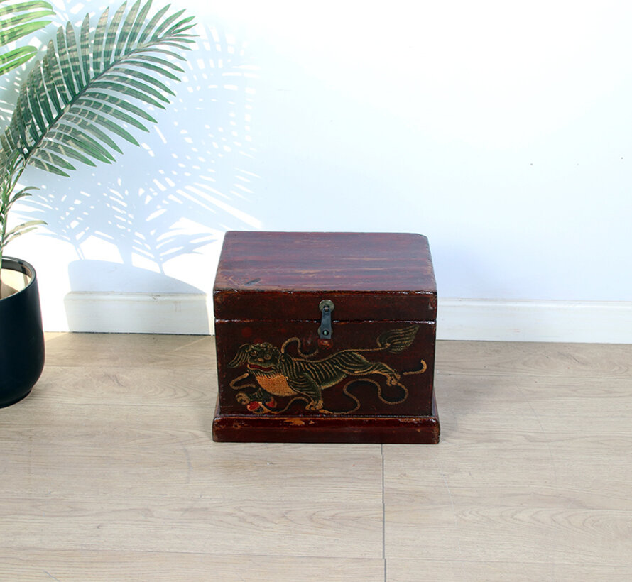 Antique wooden chest with beautiful hand-painted motif