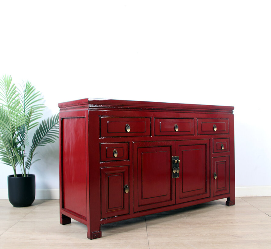 Antique Asian sideboard full of character in dark red