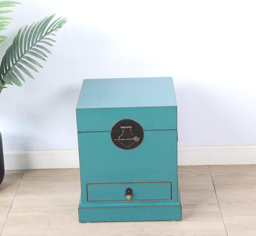 Chinese Chest Turquoise RAL5018 Solid Wood Brass | Yajutang