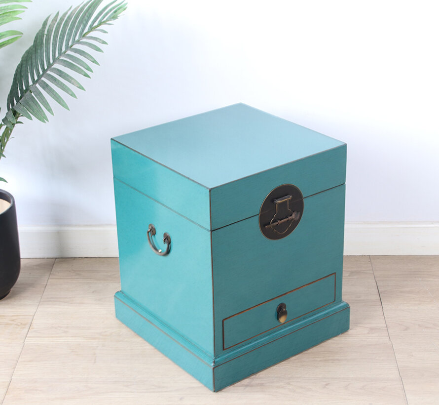 Chinesische Truhe türkis RAL5018 Massivholz Messingbeschlag | Yajutang