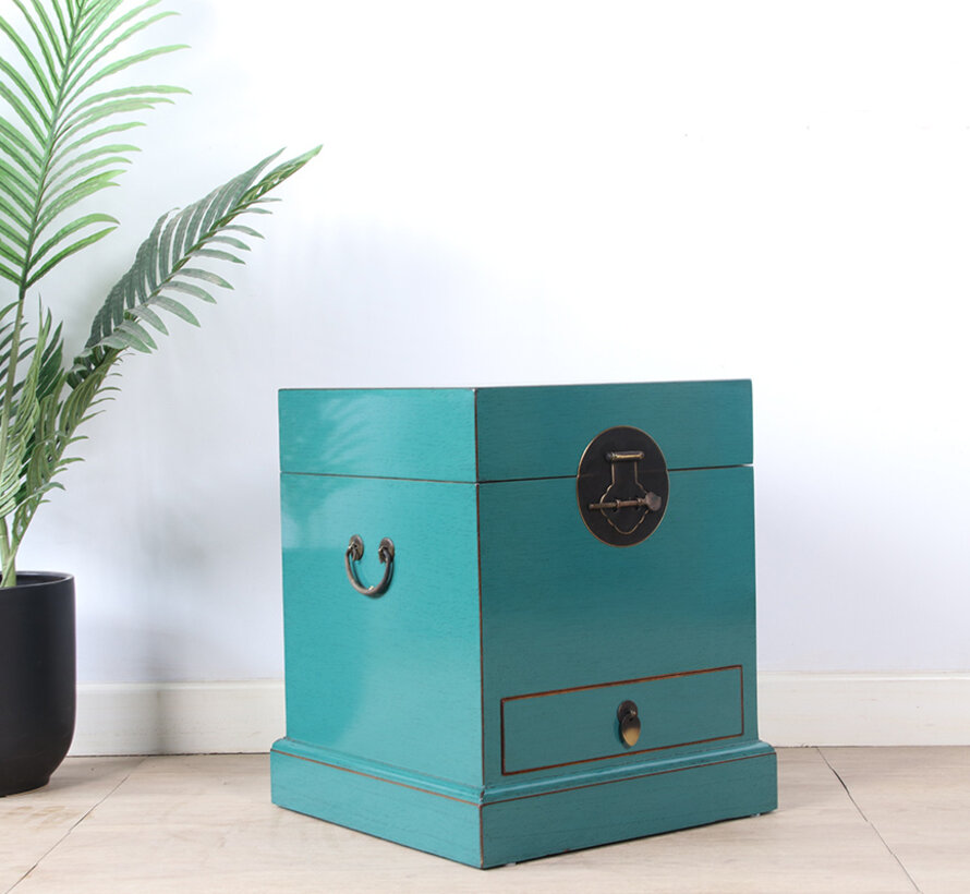 Chinese Chest Turquoise RAL5018 Solid Wood Brass | Yajutang