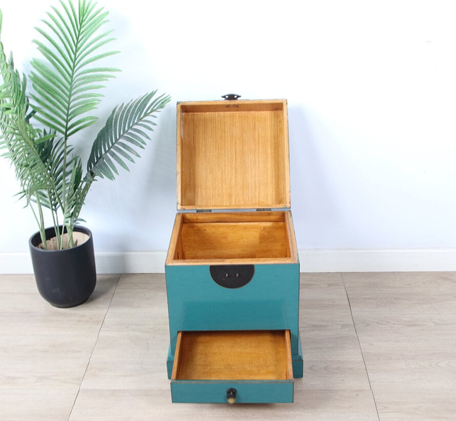 Chinese Chest Turquoise RAL5018 Solid Wood Brass | Yajutang