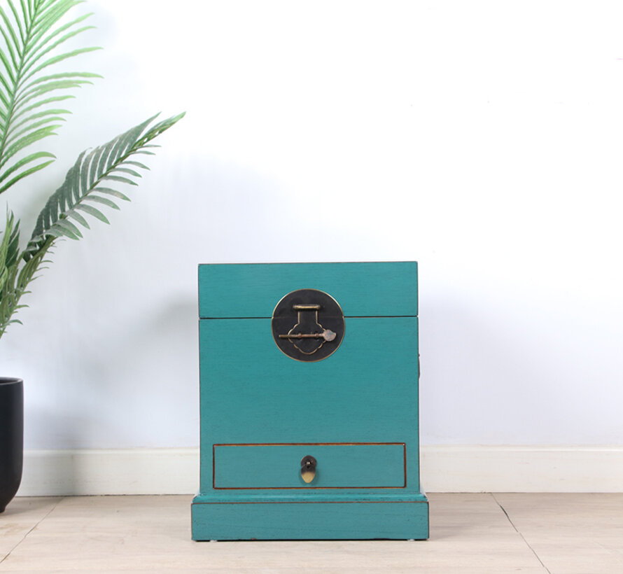 Chinese Chest Turquoise RAL5018 Solid Wood Brass | Yajutang