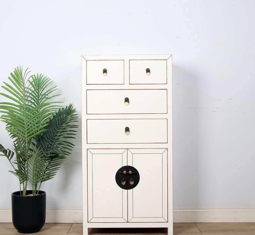 Chinese cupboard cabinet 4 Schub 2 doors Cremeweiß