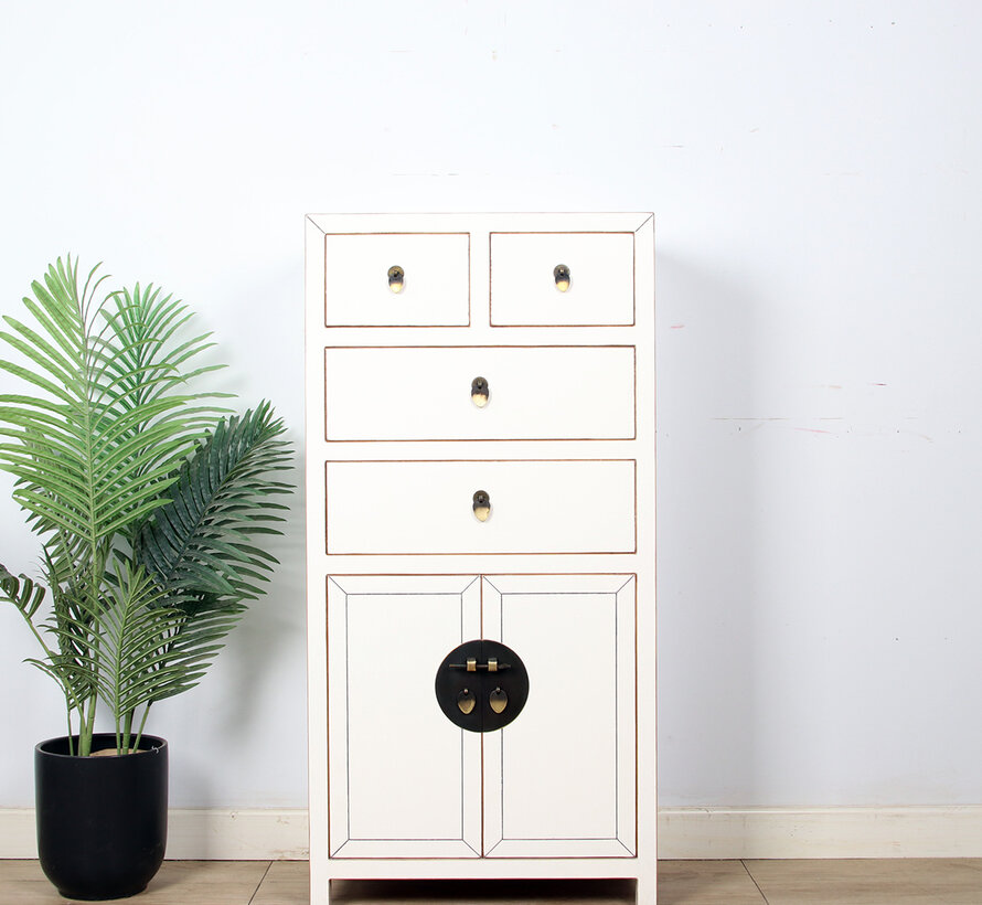 chinesische Kommode Sideboard 4 Schub 2 Türen Cremeweiß