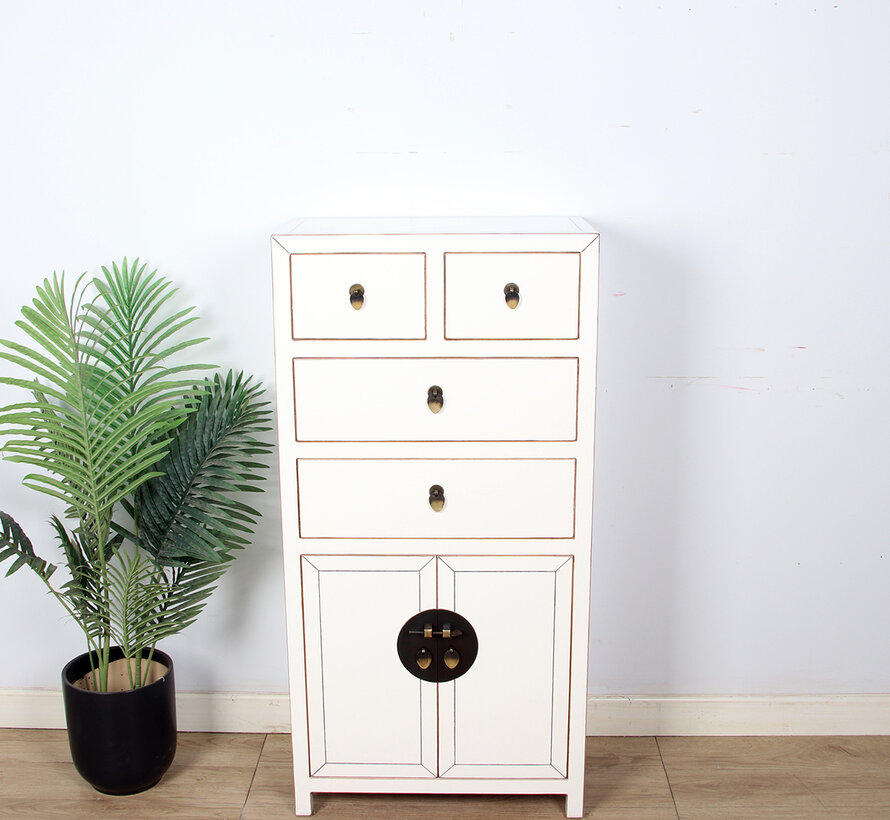 chinesische Kommode Sideboard 4 Schub 2 Türen Cremeweiß