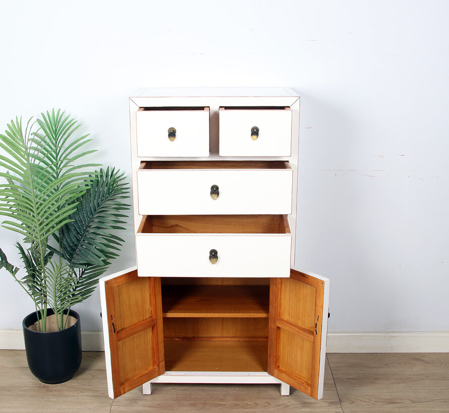 Chinese cupboard cabinet 4 Schub 2 doors Cremeweiß