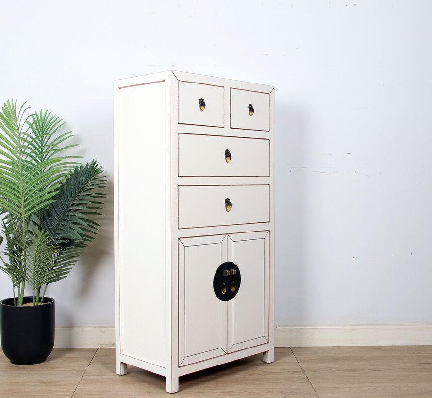 Chinese cupboard cabinet 4 Schub 2 doors Cremeweiß