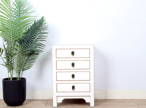 Yajutang Chinesische Kommode Nachttisch Cremeweiß