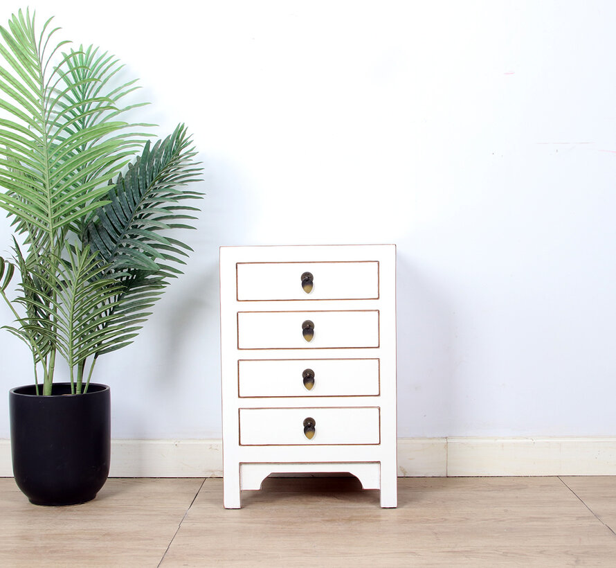 Chinese chest of drawers  bedside table solid wood Cream white