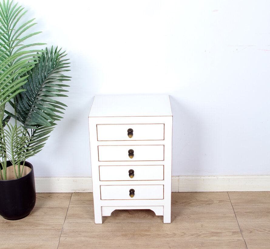 Chinese chest of drawers  bedside table solid wood Cream white