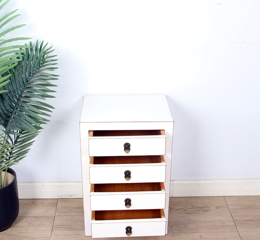 Chinese chest of drawers  bedside table solid wood Cream white