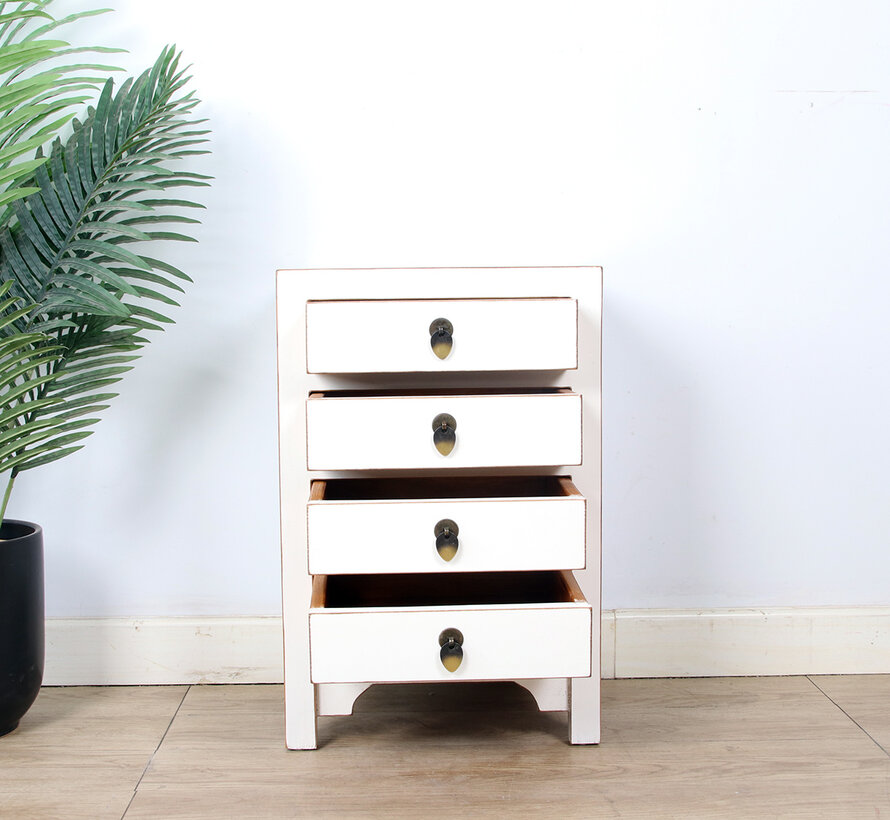 Chinese chest of drawers  bedside table solid wood Cream white